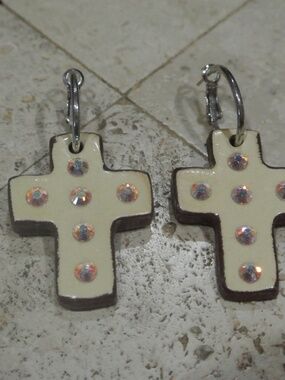 RHINESTONE CLAY SOOKIE SOOKIE CROSS EARRINGS